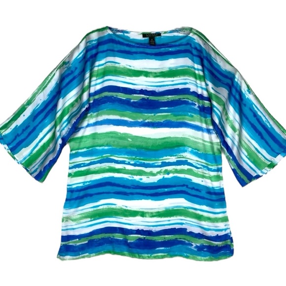Lauren Ralph Lauren Tops - LRL Lauren Ralph Lauren Size M Watercolor Striped 3/4 Bell Sleeve Polyester Top